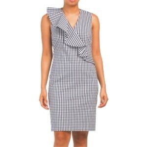 J. McLaughlin Kathryn Navy & White Gingham Check Lined Shift Sleeveless Dress 10
